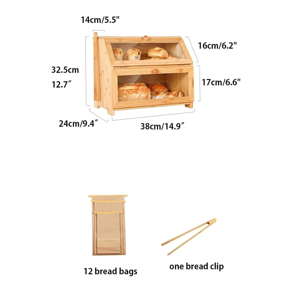 LIOONS Panera, panera Doble de Madera, Almacenamiento de Pan de Gran Capacidad con Ventana de Vidrio, Soporte para Pan