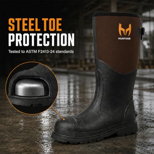 Image of Hunthor Steel Toe Rubber Work Boots, Puncture-Proof with Steel Shank