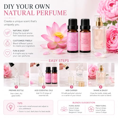 Image of BURIBURI Lotus Peony Essential Oil Set, Floral Aroma for Diffusers 2 Pack