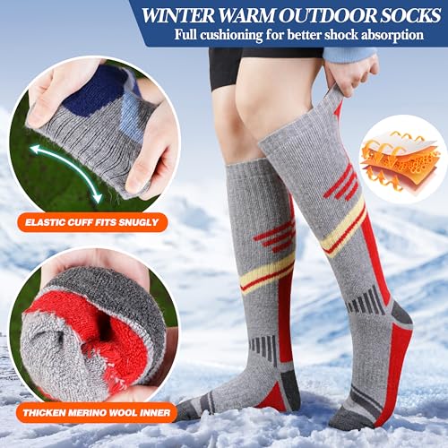 Sandsuced Merino Wool Ski Socks For Mens Womens Winter Thermal Warm Thick Knee High Snowboarding Skiing Socks For Cold Weather 3 Pairs Gifts Stocking Stuffers thumb #5