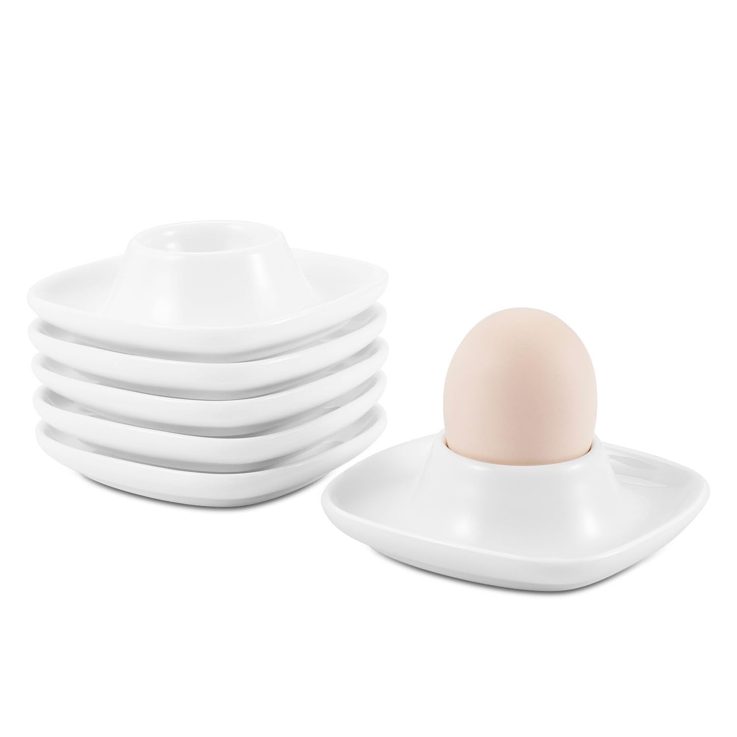 flexzion soft boiled egg holder set - egg cups for soft boiled eggs british - set of 6 ceramic egg holder - stackable egg coddler cups with base for serving breakfast brunch white