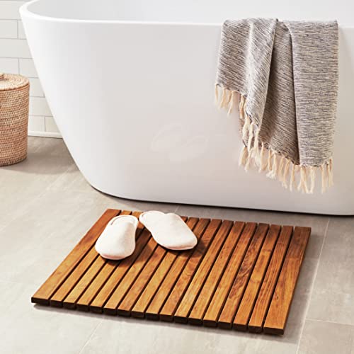 Bare Decor Lykos String Spa Shower Mat in Solid Teak Wood Oiled Finish, Large