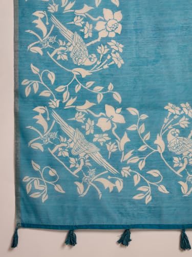 Image of AKHILAM Women's Cotton Printed Saree With Unstitched Blouse Piece