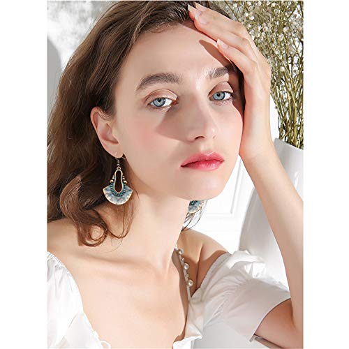 Boho Chic Handmade Hollow Shield Shape with Hammered Drop Earrings Vintage Statement Dangle Earring For Women (Bronze)4