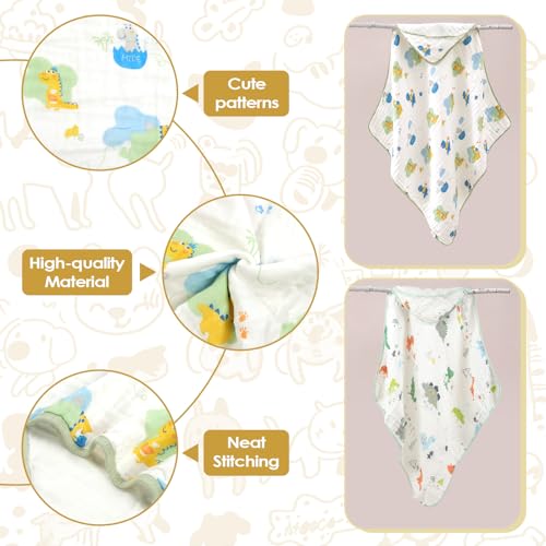 Image of decalsweet Baby Bath Towels 100% Muslin Cotton Hooded Baby Towels 2 Pack Shower Gifts for Newborn, Infant, Toddler, Kids,Super Soft and Absorbent, Large 35x35Inches