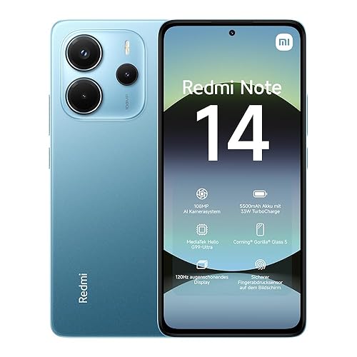 Xiaomi Redmi Note 14 Smartphone, 6 + 128GB, Blue, 108MP AI-Kamerasystem, 5500mAh Akku, 120Hz Augenschutzdisplay, AI-Funktionen (kein Ladegerät enthalten) - Note 14 - 6+128GB - Blau