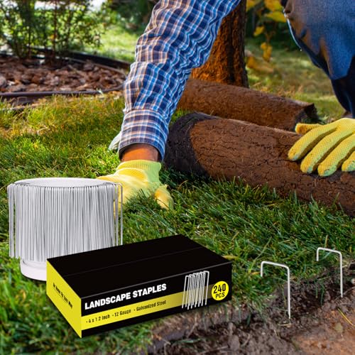 Image of HongWay 240 Pack Landscape Staples 4 Inch, Galvanized Garden Stakes
