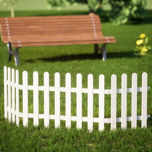 Image of 2 feet Tall (Height) Garden Decorative partition /Picket Fence - Set of 4 - Solid White PVC - Waterproof - with Pipe Posts for Support in Soil - 6feet 2inch Running Length (Boundary /Edging)