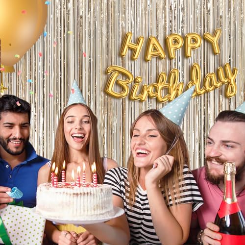Image of Champange Party Streamers Fringe Curtain 2Pack 3.3 x 8.3 Ft Foil Fringe Backdrop Curtains for Birthday Wedding Bridal Baby Shower Holiday Tinsel Streamers Party Decorations Door Streamer