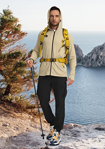 Image of Men's UPF 50+ Light Jacket Full Zip Sun Protection Hoodie Long Sleeve Sun Shirts for Men Hiking Fishing Zip Pockets