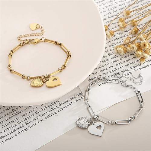 Image of 18K Gold Plating Stainless Steel Paperclip Chunky Chain Bracelet Dainty Heart Neutral Jewelry Gift