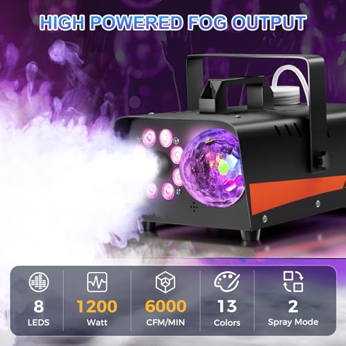 Dashsafe 1200W Fog Machine, Smoke Machine Fog with Disco Ball Lights, 6000CFM with 13-Color LED Effects, Wired And Wireless Remote Controls, Ideal for Indoor, Outdoor, Wedding, Parties, and Halloween - Thumbnail 3