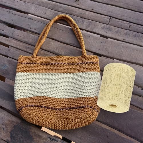Image of PATIKIL Natural Cotton Raffia Yarn 328 Yard, Crochet Raffia Paper Ribbon for DIY Sun Hat Beach Bag Crochet Yarn Wrapping Knitting, Pink