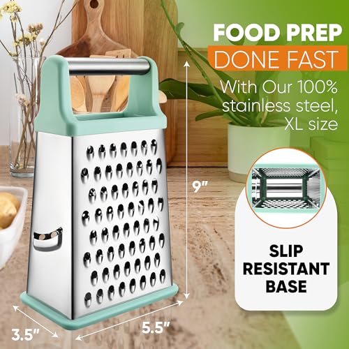 Image of Spring Chef Stainless Steel XL Cheese Grater for Kitchen, Mint