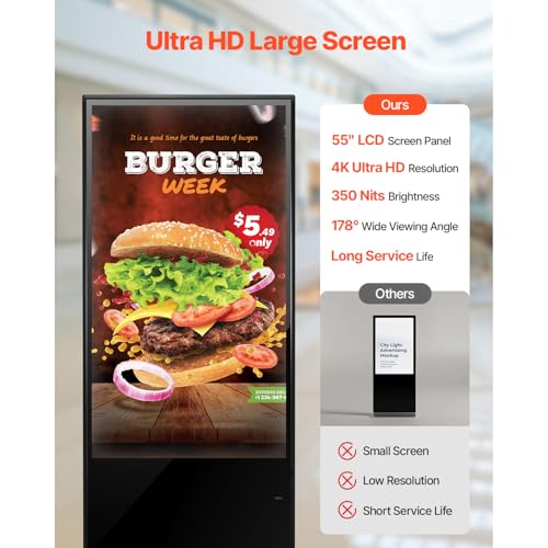 Image of Happybuy 55-Inch Digital Signage Display, Interactive Touchscreen Kiosk, Indoor Floor-Standing 4K UHD LCD Screen, 2GB RAM & 32GB Storage, WiFi /USB Connectivity, Commercial Advertising Solution