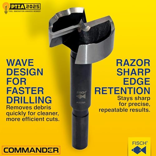 Fisch FSA-367208 16 Piece Black Shark Forstner Drill Bit Set Custom Wooden Box Includes Bits from 1/4-inch up to 2-1/8-inch Diameter Forged Steel Made in Austria