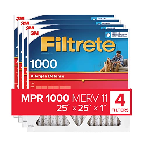 Filtrete Filtro de aire para horno de CA de 25 x 25 x 1, MPR 1000, defensa contra microalérgenos, paquete de 4 (dimensiones exactas 24.688 x 24.688 x 0.813) Cover