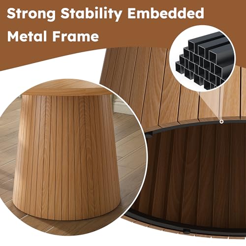 Image of Modern Round Dining Table, 47 inch Round Kitchen Table with Oak Wood Grain Tabletop & Fluted Strip Base, Space Saving Circle Dining Table Seats 4-6, Ideal for Dining Room, Living Room, Small Space