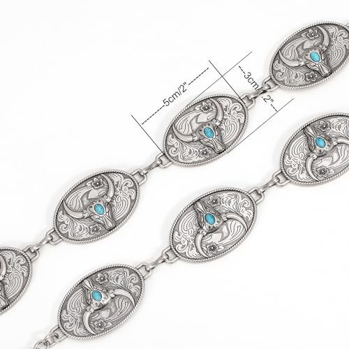 Image of WHIPPY Women Concho Chain Belt Metal Link Western Cowgirl Turquoise Chain Belt for Dress