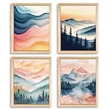 PRESSINART 4Pcs 4 Styles Mental Health Posters Abstract Watercolor Prints Inhale Exhale Meditation Relax Posters Wall Art for Meditation Therapy Office Nature Calming Decorations 8x10 Inch Unframed