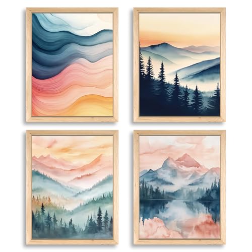 PRESSINART 4Pcs 4 Styles Mental Health Posters Abstract Watercolor Prints