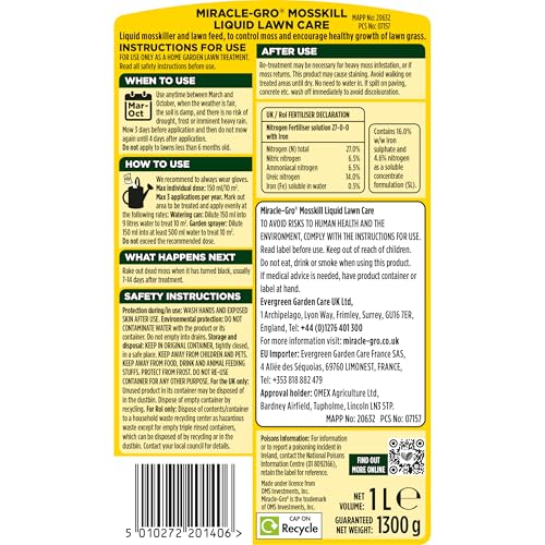 Miracle-Gro Mosskill Liquid Lawn Care, 1 litre concentrate, 67 m² coverage - Image 2