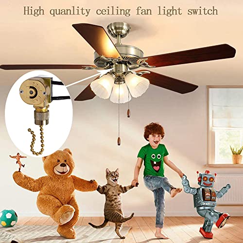 Image of Ceiling Fan Switch Zing Ear ZE-109M Pull Chain Cord Switch for Ceiling Light Fans Lamps and Wall Lights Pull Chain Switch Brass Pull Chain,1 Pack