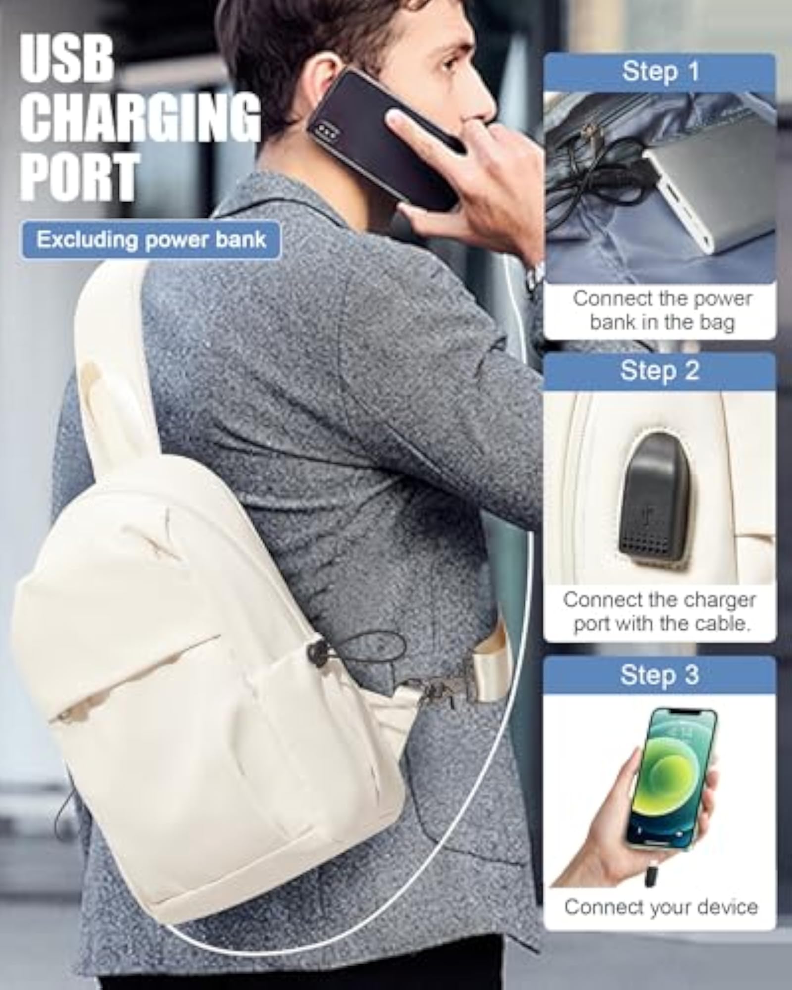 Small Black Sling Crossbody Backpack for Men and Women