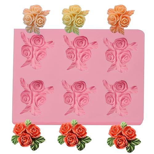 6-Cavity Rose Candy Silicone Mold, Cake Decoration Fondant Molds, for Wedding, Valentine's Day, Birthday Party, Anniversary Cupcake Topper, Chocolate, Cookies, Jelly, Flower Paste, Soap, Resin, Clay