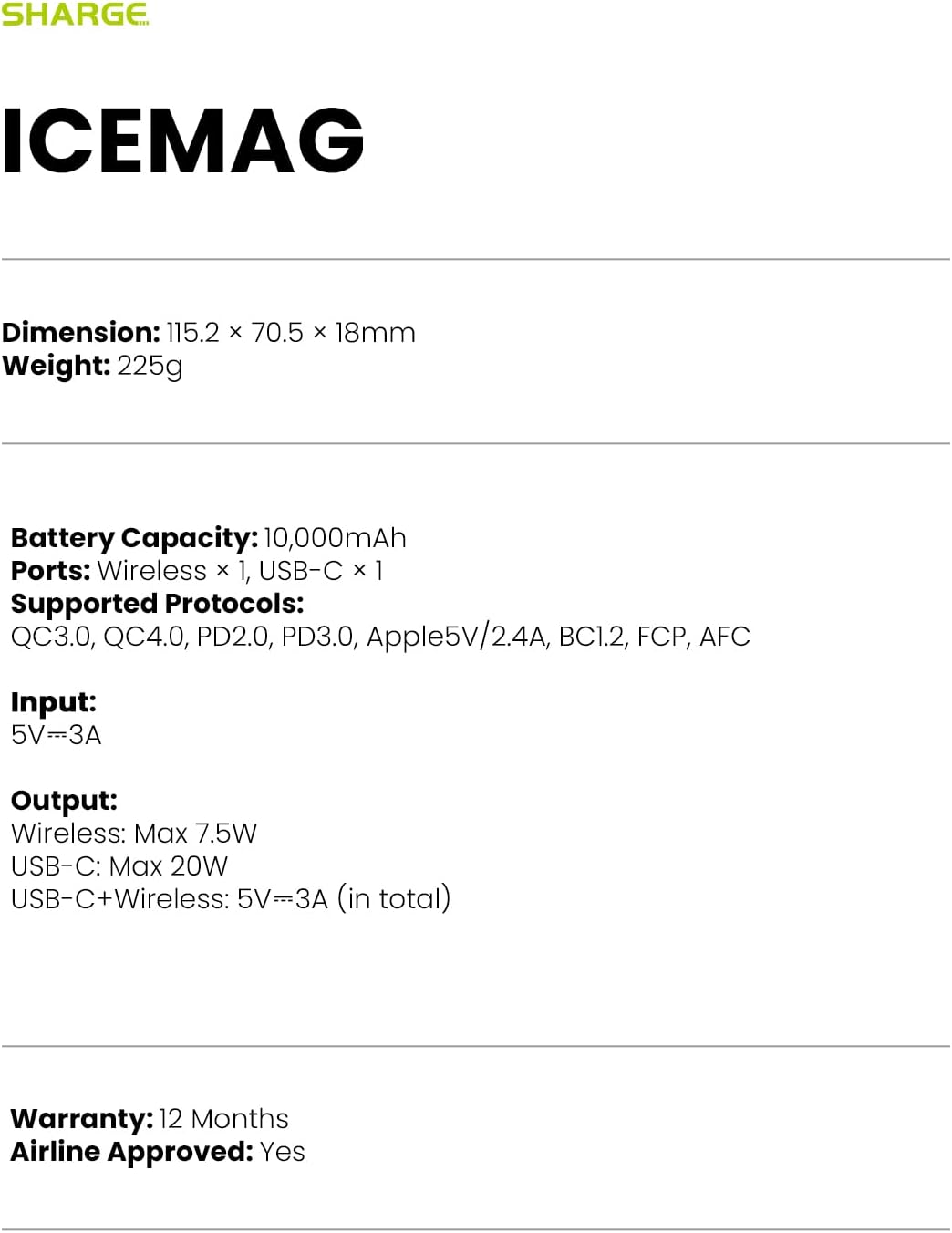 sharge ICEMAG Magnetic Power Bank, World's First 10000mAh Battery Pack with Active Cooling for MagSafe, Transparent Portable Charger with 20W USB-C Input/Output for iPhone14/13/12 Pro/Pro Max/Mini