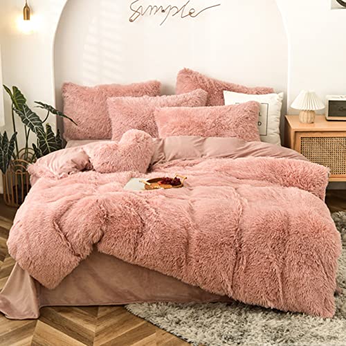 SHUOJIA Juego De Funda Nórdica De Invierno, Tamaño King, Piel Sintética, Vellón Esponjoso, Funda De Edredón De Felpa Cálida Térmica con 2 Fundas De Almohada (A7,220 x 240 cm)