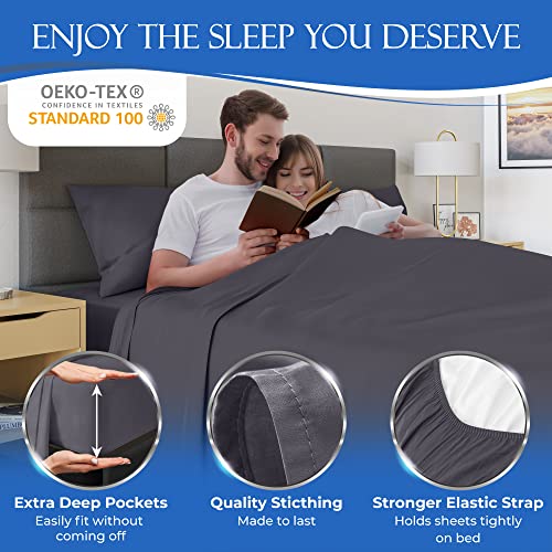 Decolure 100% Organic Bamboo Sheets Queen Set 4 Pcs – Luxury Bamboo Sheets W/Deep Pocket - Silk Soft And All-Season Cooling Queen Sheets Set Bamboo - Cool Gray Bed Sheets For Queen Size Bed (Grey) #TOP2