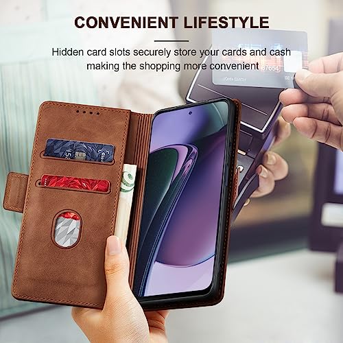 Image of Jasonyu Flip Wallet Case for Moto G Stylus 5G (2023),Leather Magnetic Folio Cover with Card Holder,Kickstand - TPU Shockproof Durable Protective Phone Case,Brown
