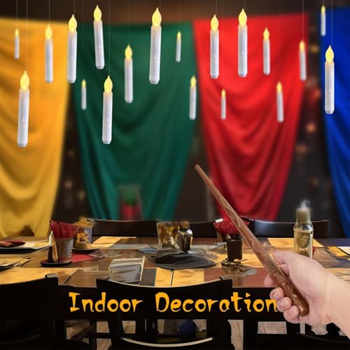 Image of Raycare 20 Pcs Floating Candles with Wand, Magic Hanging Candles Flameless, Flickering LED Taper Candle with Wand Remote, Warm Light, Battery Operated Window Candle for Halloween Witch Wizzard Decors