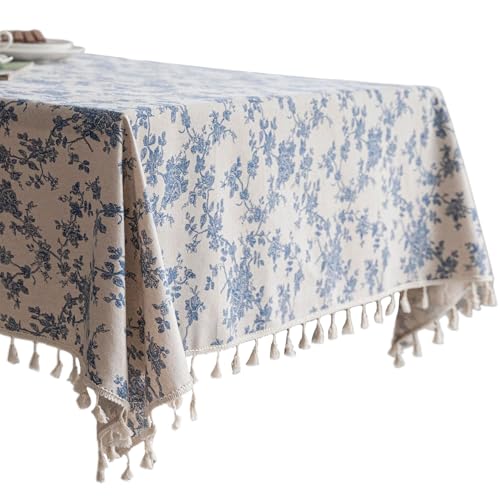 Nappe florale vintage en lin de qualité supérieure avec pampilles - 2