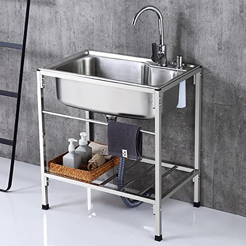 Évier de cuisine à 1 compartiment en inox avec support et robinet - 2