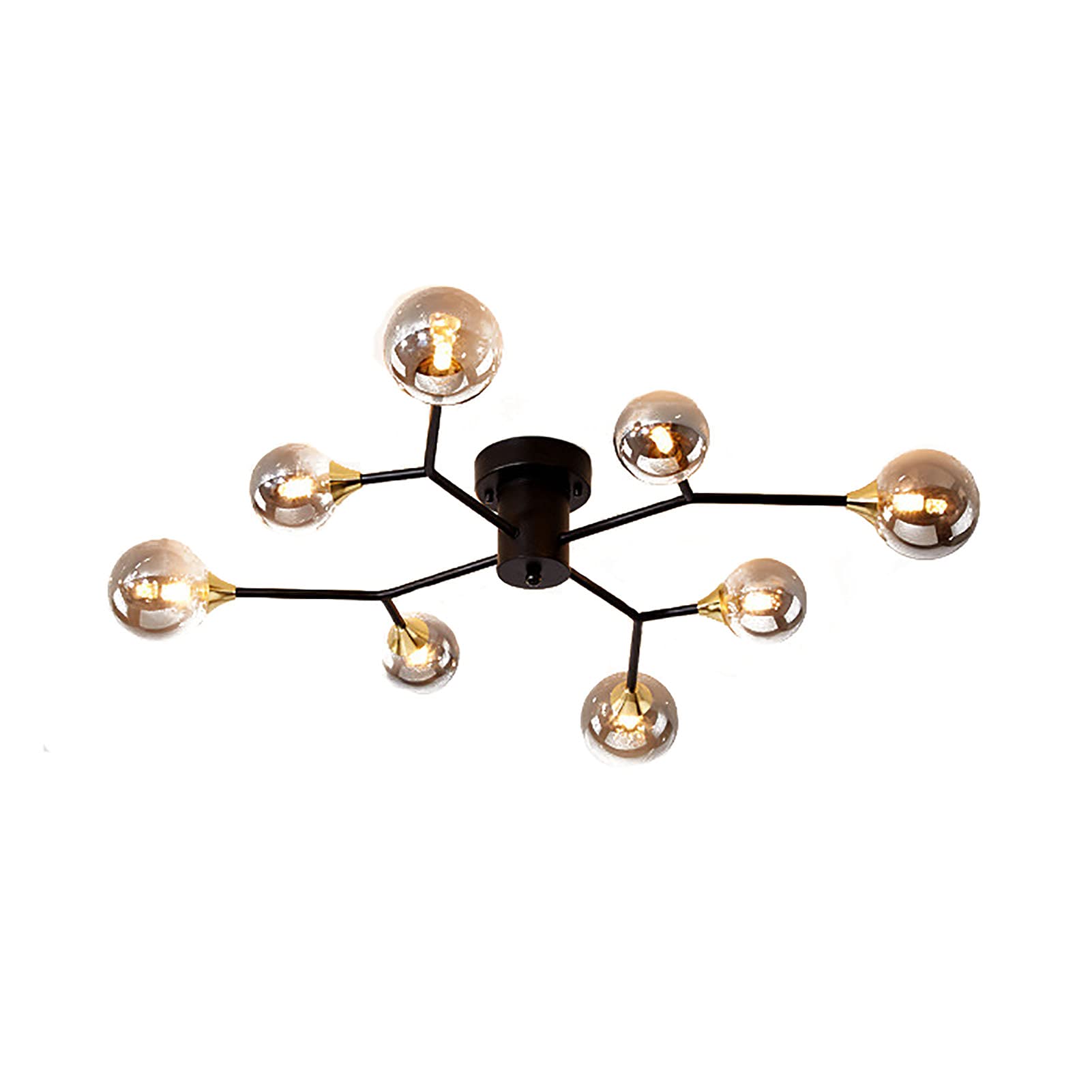Sputnik plafonnier moderne 8 lumières noir et gris pour chambre adulte