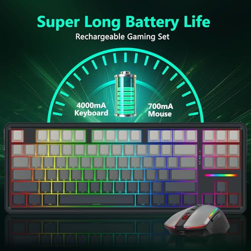 Image of Redragon Wireless Mechanical Keyboard and Mouse Combo, Bluetooth /2.4Ghz /USB-C Wired, RGB Backlit, TKL Creamy Gaming Keyboard with Hot Swappable Linear Switches + 12400 DPI Gamer Mouse