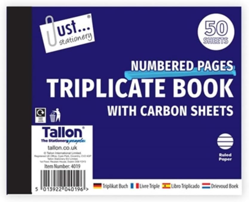 Triplicate Book – Half Size, 50 Sets – Pre-Numbered, Perforated NCR Forms – Compact Business Log – Pack of 12