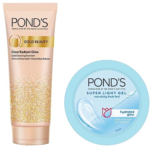 Image of POND'S Gold Beauty Gold Cleansing Face Wash, 24K Pure Gold, 100 g & POND'S Super Light Gel Oil Free Face Moisturizer 100 ml