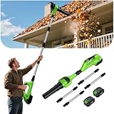 Hooseen Roof Gutter Cleaning from The Ground, 40V Leaf Blowers Cordless with 2 Battery, Adjustable Pole (98inch)3 Speed Modes 500CFM/180MPH for Gutter Cleaner Extension Attachment Kit for Garden,House