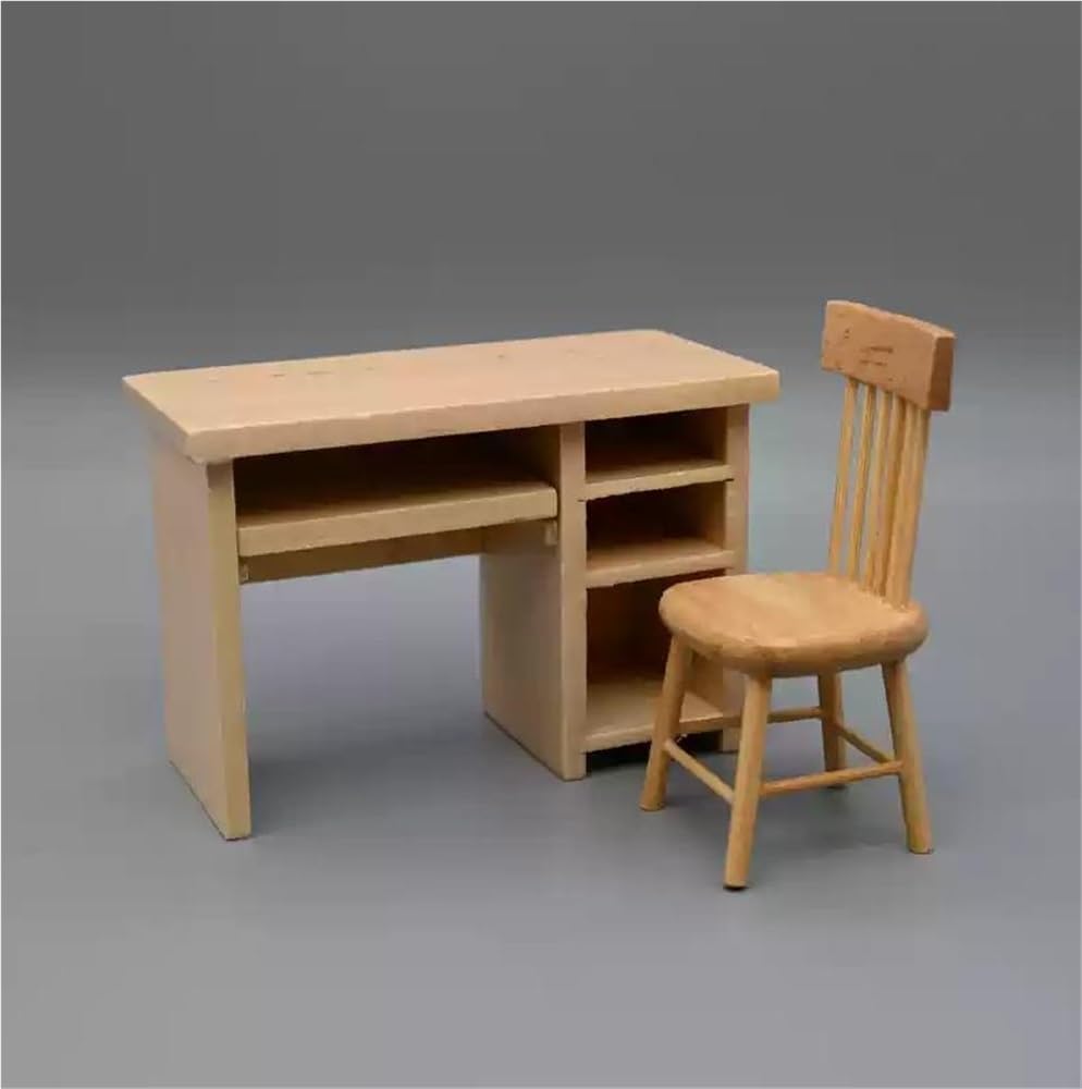 1/12 Scale Miniature Home Furniture School Wood Table and Chair Model Classroom Accessories for 6 inch Seamless Action Figure Doll