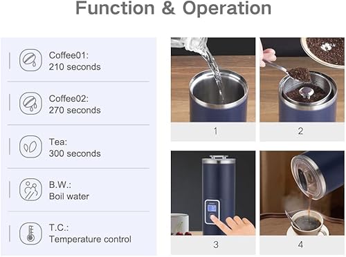 Miniatura 6 de NAVNKA Cafetera portátil cafetera de una sola porción de 8 onzas percoladores de café eléctricos tetera hervidor eléctrico azul 110-120 V