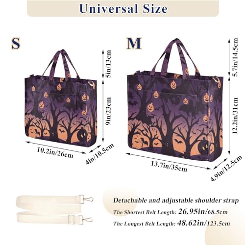 Halloween Forest Bat Corduroy Women Tote Bag, Handbag Purse with Detachable Strap Small Size3
