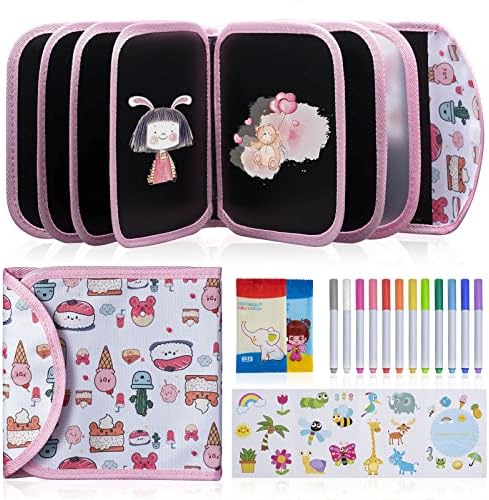 Erasable Doodle Books, Double-Sided Kids’ Drawing Writing Boards with 12 Coloring Pens, Portable Early Learning Drawing Pad Travel Toys Birthday Gifts for 3-8 Year Old Boys Girls