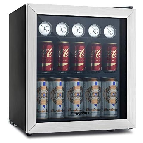 KUPPET 62-Can Beverage Cooler and Refrigerator, Small Mini Fridge for Home, Office or Bar with Glass Door and Adjustable Removable Shelves, Perfect for Soda Beer or Wine, Stainless Steel, 1.6 Cu.Ft. Cover