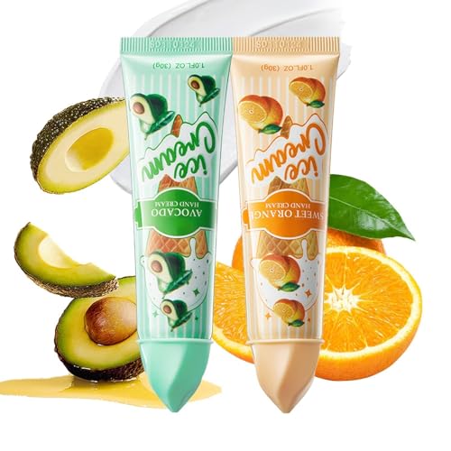 Avocado & Sweet Orange Hand Cream,Moisturizing Hand Lotion for Dry Cracked Hands – Natural Plant-Based Fragrance | Fast-Absorbing & Non-greasy | Flower Shape Design 2PCS