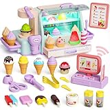 Juguete de Helado para Niñas de 3 a 6 Años, Incluye mostrador, cucharón y Caja registradora, Ideal para Navidad o cumpleaños, en Colores Verde y Morado