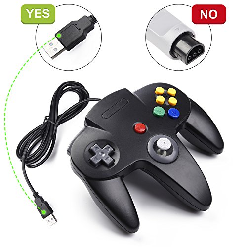 miadore 2X Manette de Jeu 64 N64 USB Classique Gamepad Joystick pour Windows PC Mac (Noir/Gris 2 Pack)