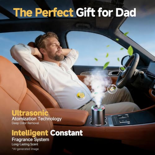 Image of Smart Car Air Freshener with Star Light & Diffusers Oil Refills, Auto On /Off Aroma Diffuser - Car Diffuser (150, Milliliters, Mahogany Teakwood)